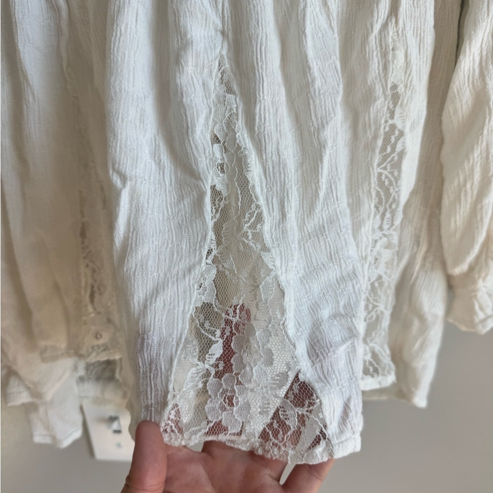 American Eagle Boho Peasant Blouse Cottagecore Lace Tiered Top L Romantic - Picture 4 of 6